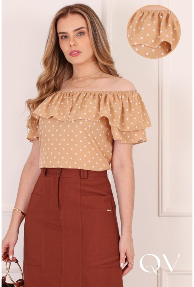 BLUSA COM POÁ EM VISCOSE BEGE - PURO SHARMY