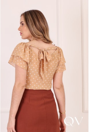 BLUSA COM POÁ EM VISCOSE BEGE - PURO SHARMY