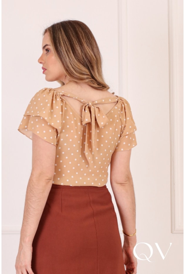 BLUSA COM POÁ EM VISCOSE BEGE - PURO SHARMY