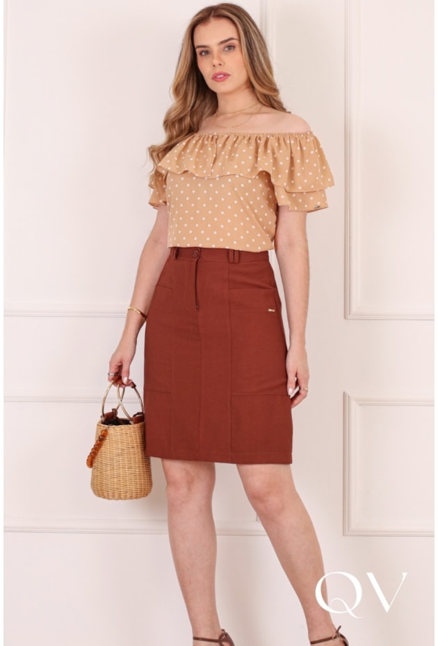 BLUSA COM POÁ EM VISCOSE BEGE - PURO SHARMY