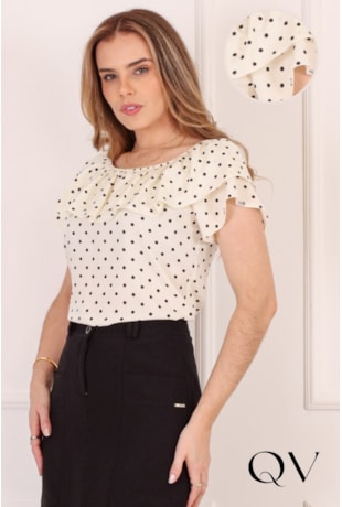 BLUSA COM POÁ EM VISCOSE OFF WHITE - PURO SHARMY