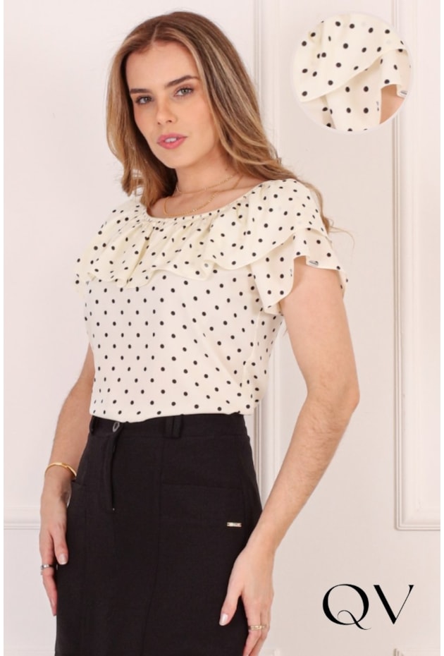 BLUSA COM POÁ EM VISCOSE OFF WHITE - PURO SHARMY