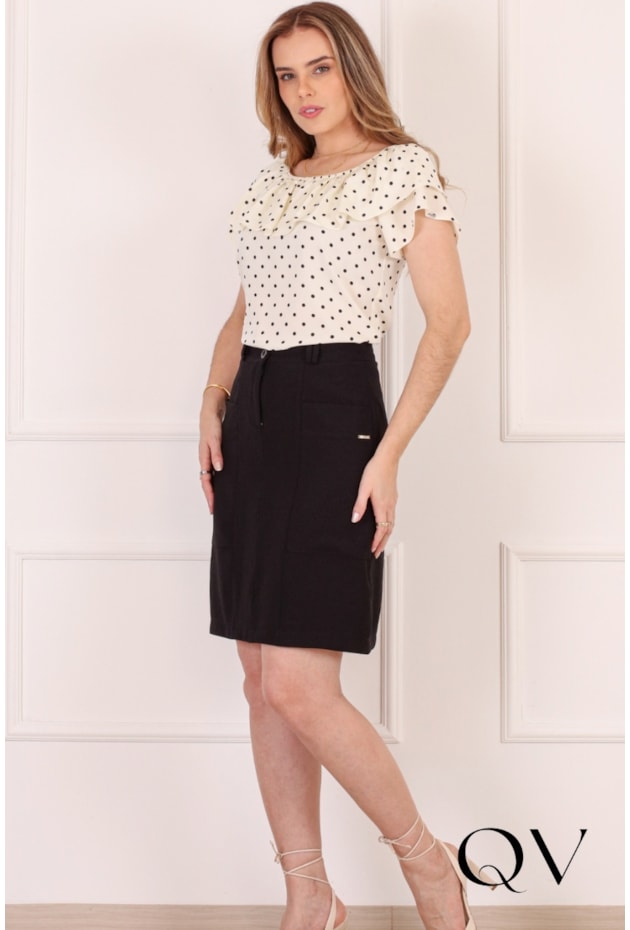 BLUSA COM POÁ EM VISCOSE OFF WHITE - PURO SHARMY