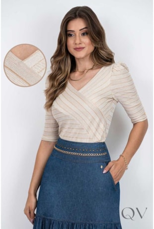 BLUSA COM RECORTE TRANSPASSADO LISTRADO - VIA TOLENTINO