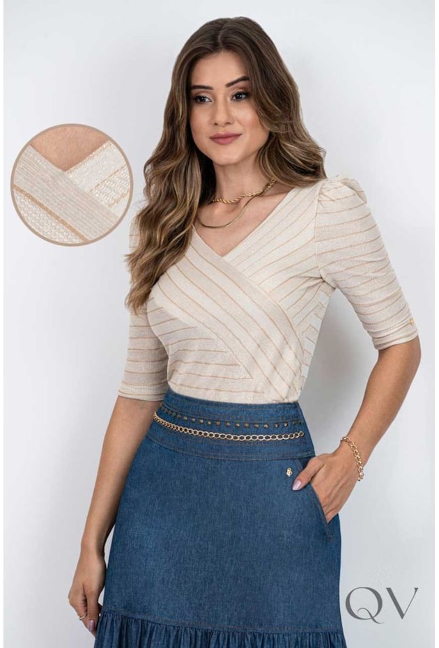 BLUSA COM RECORTE TRANSPASSADO LISTRADO - VIA TOLENTINO BLUSA COM RECORTE TRANSPASSADO LISTRADO - VIA TOLENTINO