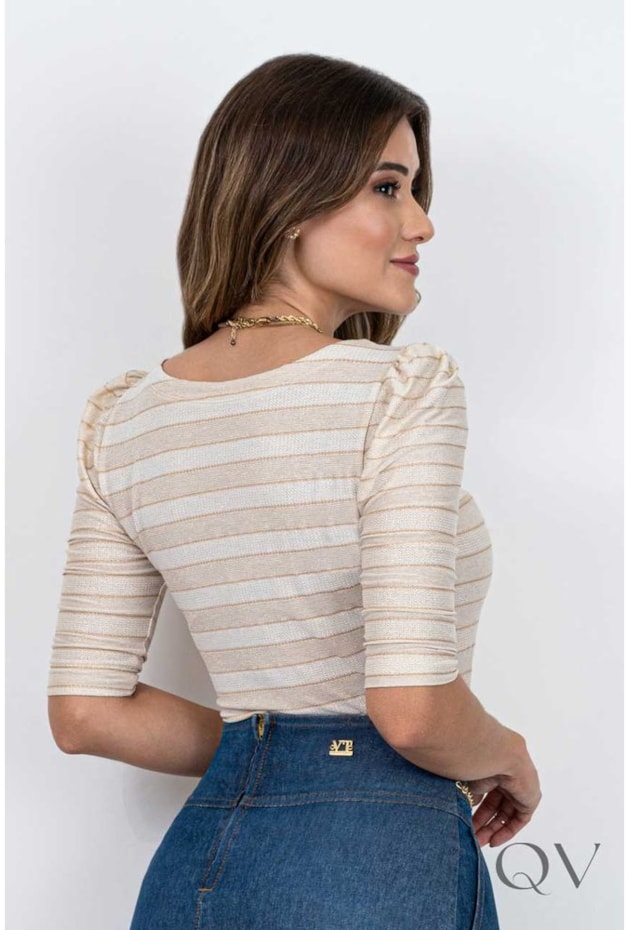 BLUSA COM RECORTE TRANSPASSADO LISTRADO - VIA TOLENTINO