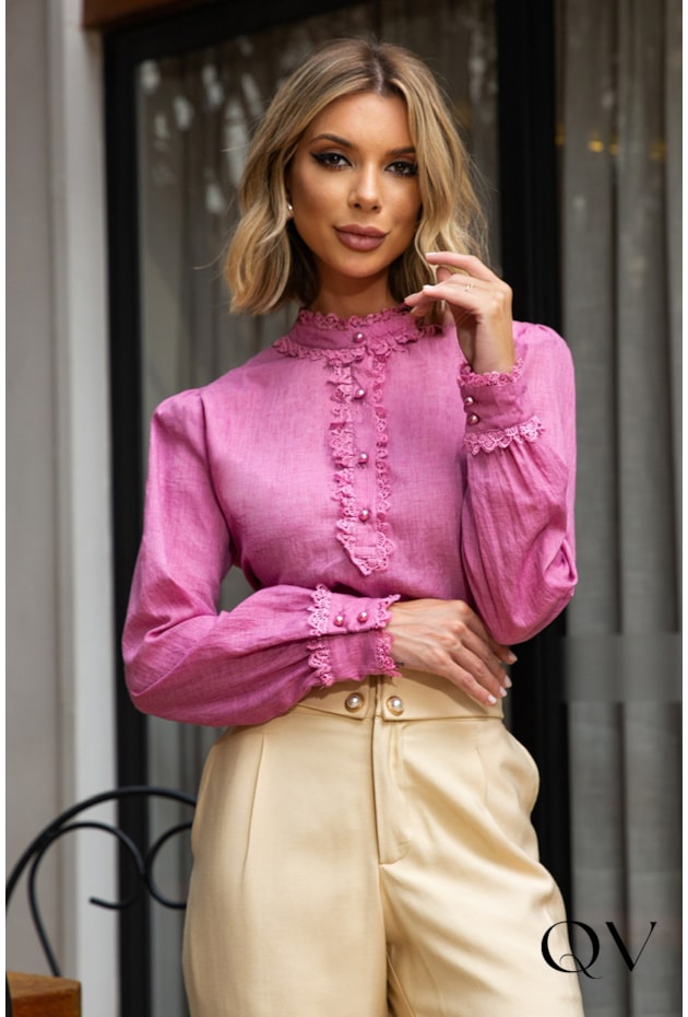 BLUSA COM RENDA E BOTÕES PÉROLA PINK - EVA BELLA BLUSA COM RENDA E BOTÕES PÉROLA PINK - EVA BELLA