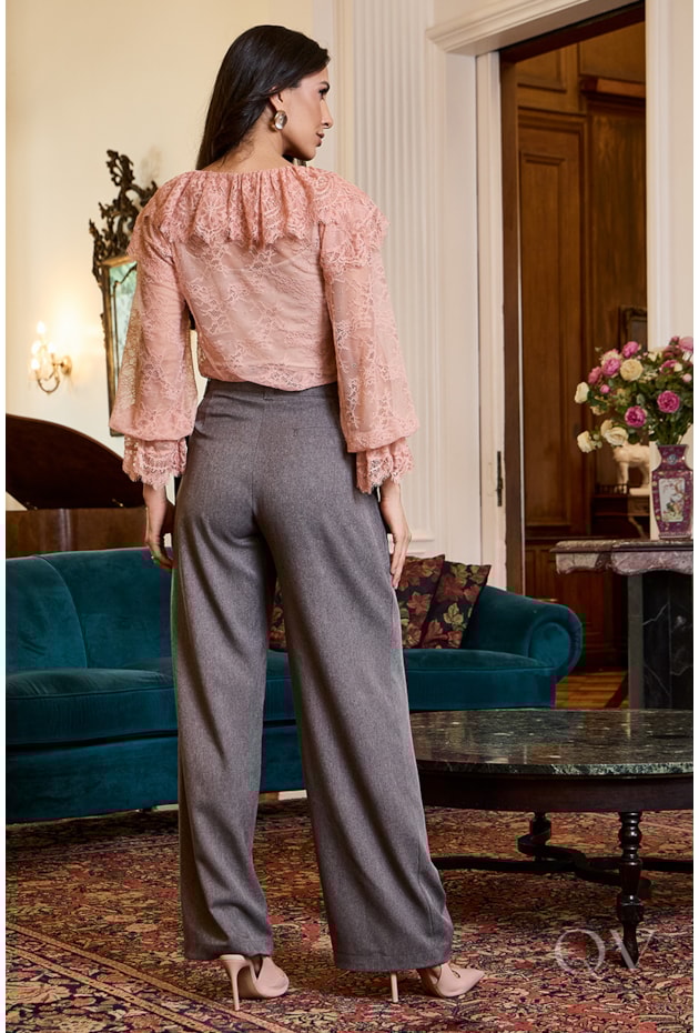 BLUSA COMPOSÊ EM RENDA ROSÊ - LUZIA FAZZOLLI