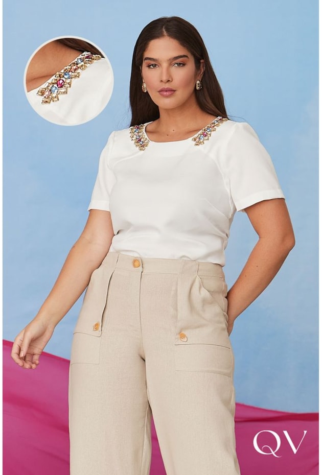 BLUSA CREPE BORDADA OFF WHITE - LUZIA FAZZOLLI BLUSA CREPE BORDADA OFF WHITE - LUZIA FAZZOLLI