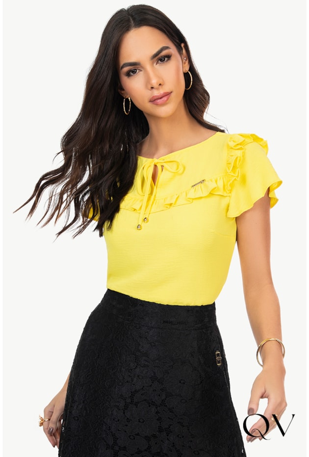 BLUSA CREPE COM AMARRAÇÃO AMARELO - VIA TOLENTINO BLUSA CREPE COM AMARRAÇÃO AMARELO - VIA TOLENTINO
