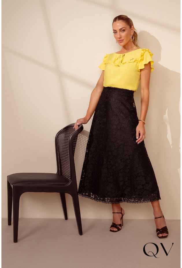 BLUSA CREPE COM AMARRAÇÃO AMARELO - VIA TOLENTINO BLUSA CREPE COM AMARRAÇÃO AMARELO - VIA TOLENTINO