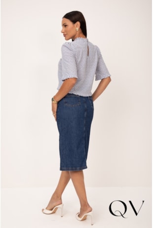 BLUSA CROPPED BORDADO OFF WHITE EM LAISE AZUL - LEKAZIS