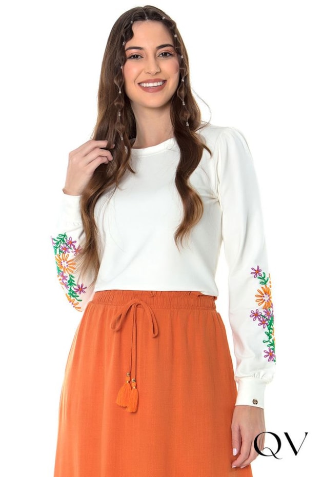 BLUSA CROPPED BORDADO OFF WHITE - HAPUK