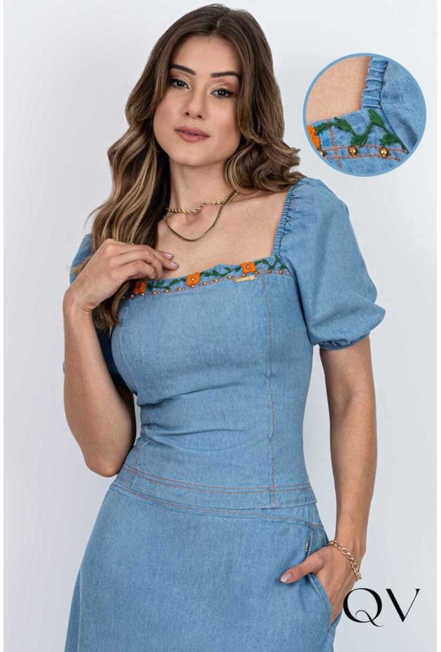 BLUSA CROPPED LASTÉX E BORDADO - VIA TOLENTINO BLUSA CROPPED LASTÉX E BORDADO - VIA TOLENTINO