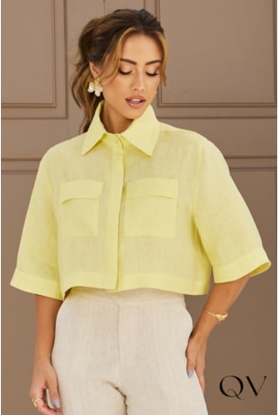 BLUSA CROPPED LINHO AMARELO - DOCE MARIA