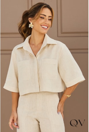 BLUSA CROPPED LINHO BEGE - DOCE MARIA BLUSA CROPPED LINHO BEGE - DOCE MARIA