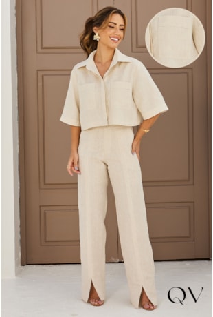 BLUSA CROPPED LINHO BEGE - DOCE MARIA BLUSA CROPPED LINHO BEGE - DOCE MARIA