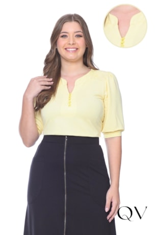 BLUSA DE MALHA OMBROS EM GUIPIR AMARELO - HAPUK