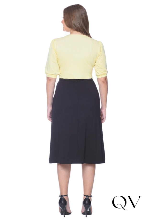 BLUSA DE MALHA OMBROS EM GUIPIR AMARELO - HAPUK