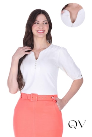 BLUSA DE MALHA OMBROS EM GUIPIR OFF - HAPUK