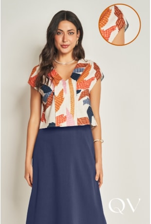 BLUSA DE MANGA CURTA EM PLANO VISCOLINHO BEGE - DOCE TRAMA