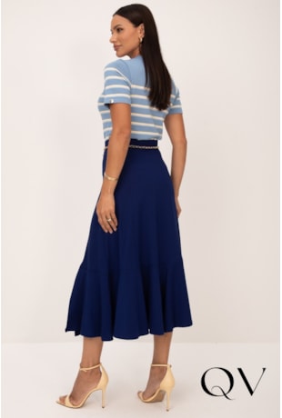 BLUSA DE MANGA CURTA EM TRICOT AZUL COM LISTRAS COLORS - LEKAZIS