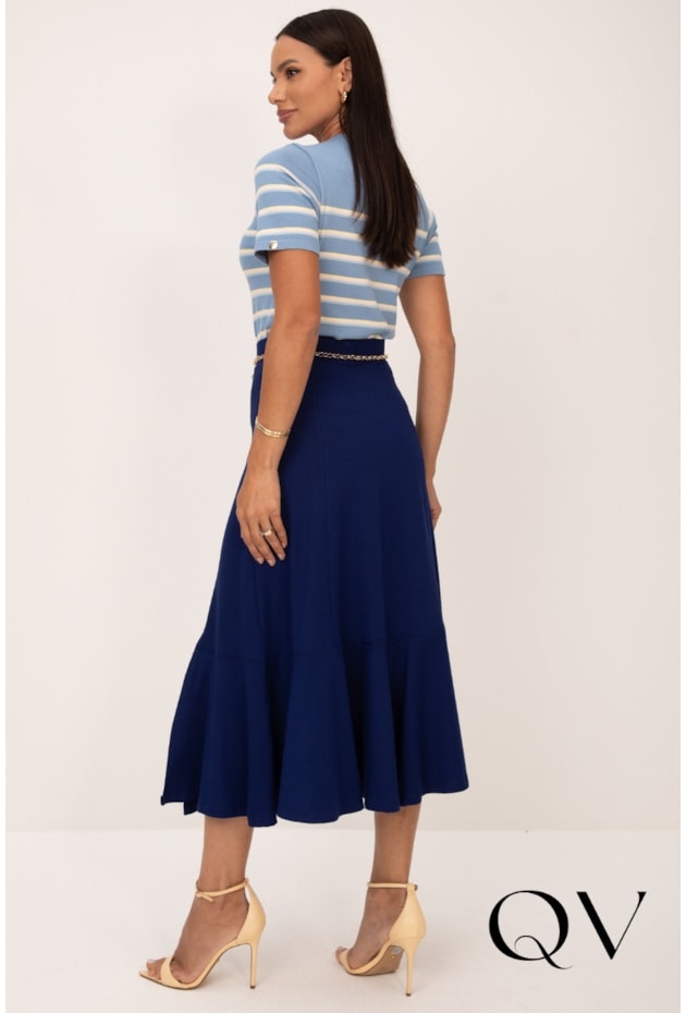 BLUSA DE MANGA CURTA EM TRICOT AZUL COM LISTRAS COLORS - LEKAZIS