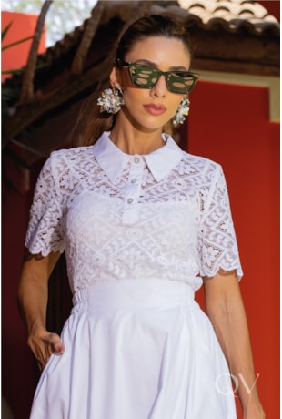 BLUSA DE POLO EM RENDA BRANCO - LUZIA FAZZOLLI