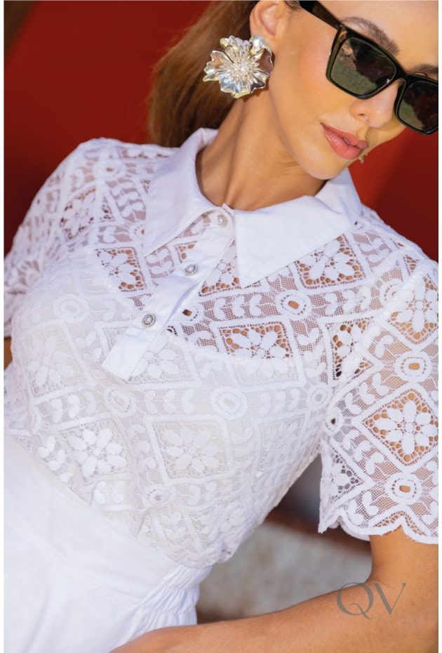 BLUSA DE POLO EM RENDA BRANCO - LUZIA FAZZOLLI