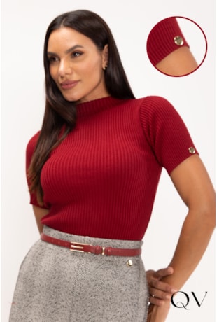 BLUSA DE TRICOT GOLA ALTA CHERRY - LEKAZIS