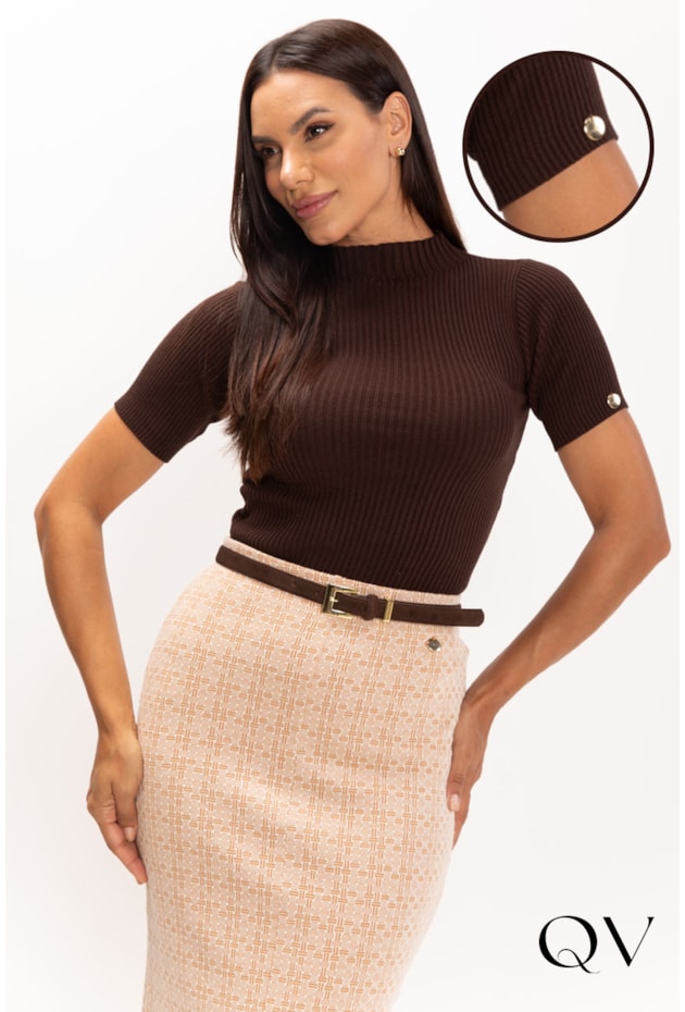 BLUSA DE TRICOT GOLA ALTA MARROM - LEKAZIS BLUSA DE TRICOT GOLA ALTA MARROM - LEKAZIS