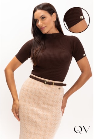 BLUSA DE TRICOT GOLA ALTA MARROM - LEKAZIS