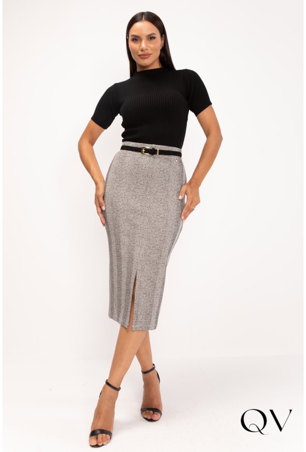 BLUSA DE TRICOT GOLA ALTA PRETO - LEKAZIS