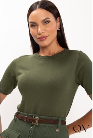 BLUSA DE TRICOT GOLA ALTA VERDE MILITAR - LEKAZIS