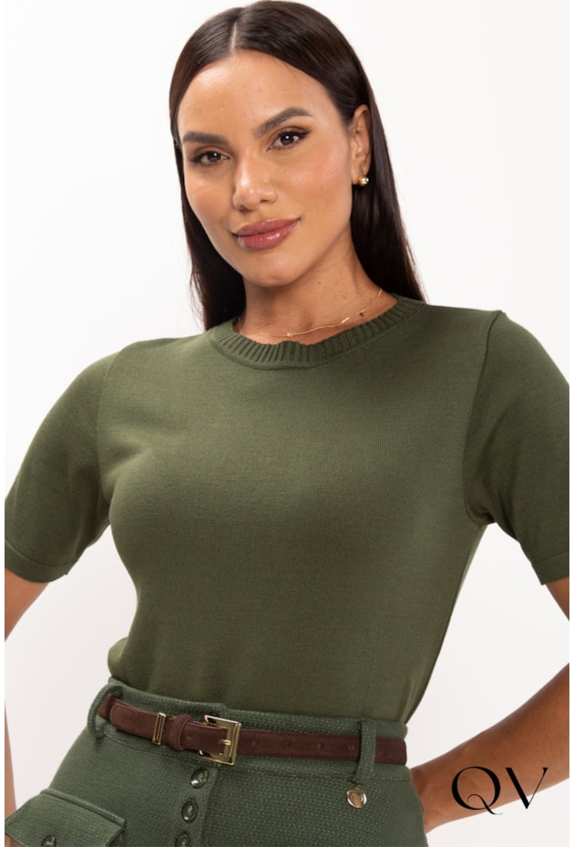 BLUSA DE TRICOT GOLA ALTA VERDE MILITAR - LEKAZIS