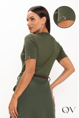 BLUSA DE TRICOT GOLA ALTA VERDE MILITAR - LEKAZIS