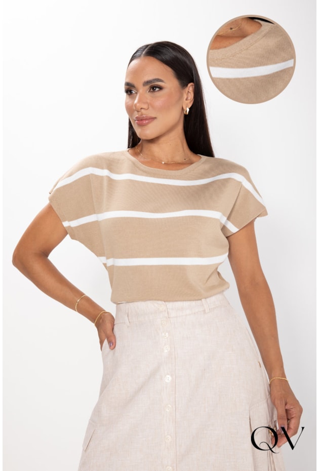 BLUSA DE TRICOT LISTRADO BEGE - LEKAZIS BLUSA DE TRICOT LISTRADO BEGE - LEKAZIS
