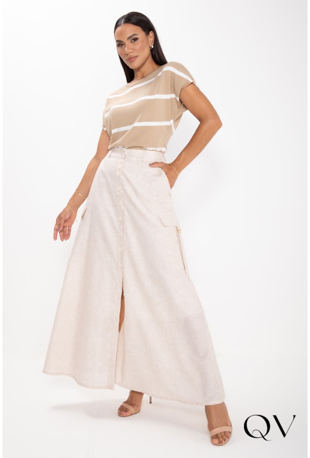 BLUSA DE TRICOT LISTRADO BEGE - LEKAZIS BLUSA DE TRICOT LISTRADO BEGE - LEKAZIS