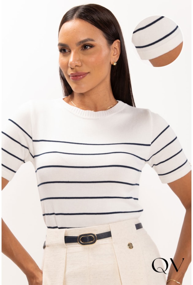 BLUSA DE TRICOT TRADICIONAL LISTRAS AZUL - LEKAZIS