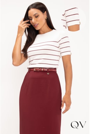 BLUSA DE TRICOT TRADICIONAL LISTRAS BORDÔ - LEKAZIS