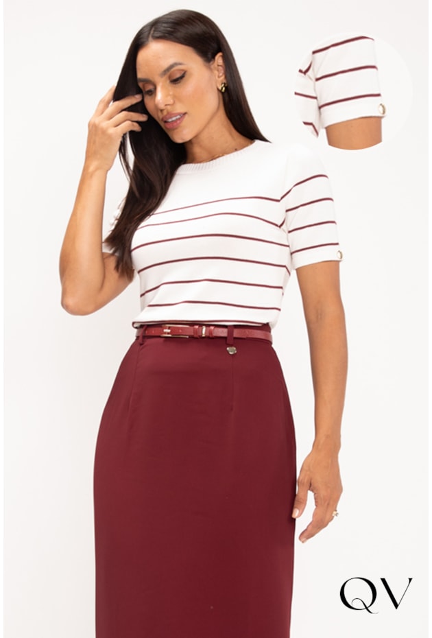 BLUSA DE TRICOT TRADICIONAL LISTRAS BORDÔ - LEKAZIS
