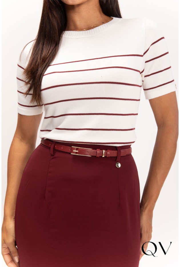 BLUSA DE TRICOT TRADICIONAL LISTRAS BORDÔ - LEKAZIS
