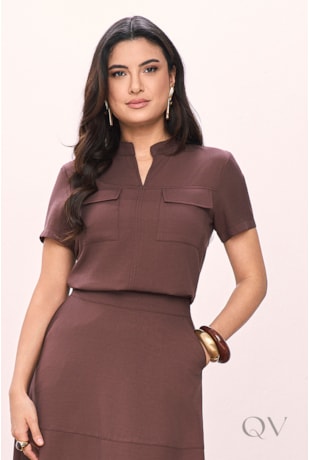 BLUSA EM ALFAIATARIA COM VISCOSE MARROM - TITANIUM JEANS