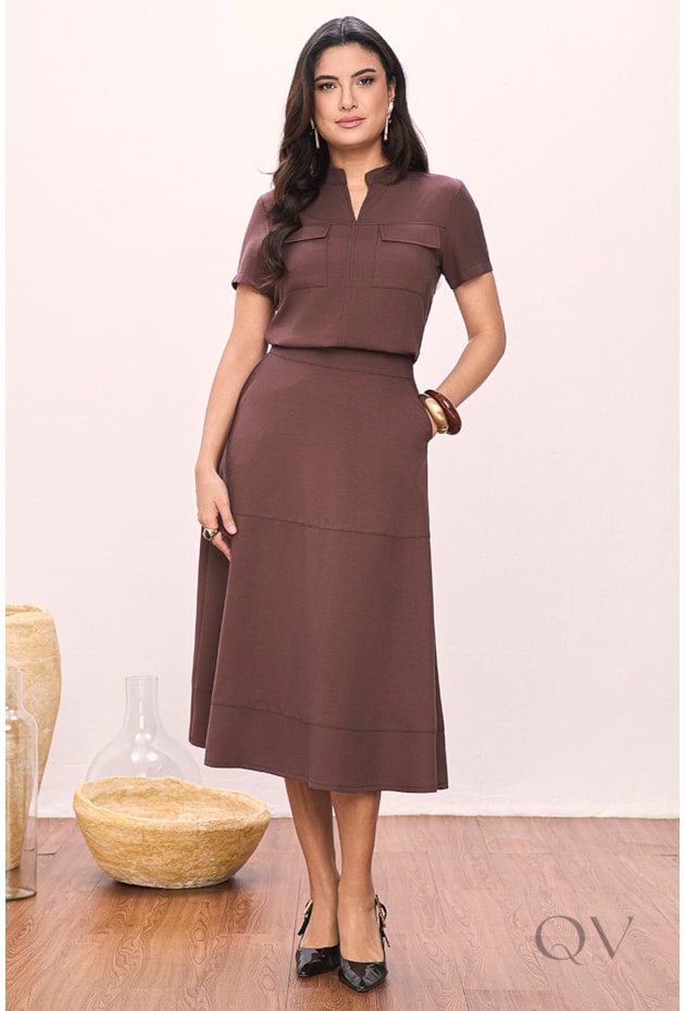 BLUSA EM ALFAIATARIA COM VISCOSE MARROM - TITANIUM JEANS