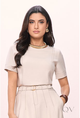 BLUSA EM ALFAIATARIA DE VISCOSE QUAKER BEGE - TITANIUM JEANS