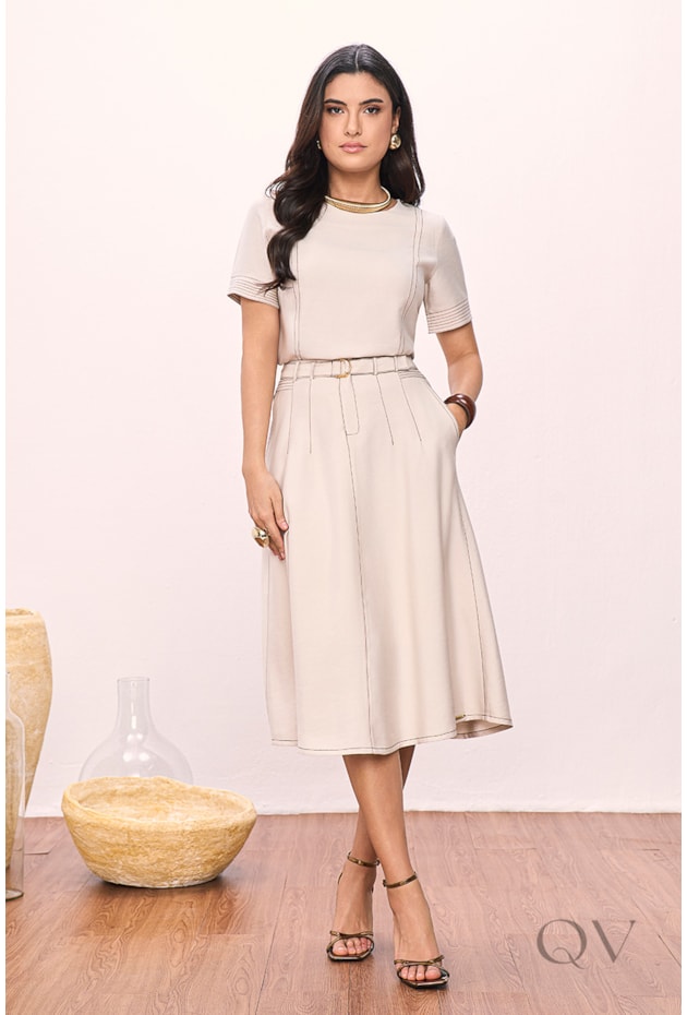 BLUSA EM ALFAIATARIA DE VISCOSE QUAKER BEGE - TITANIUM JEANS