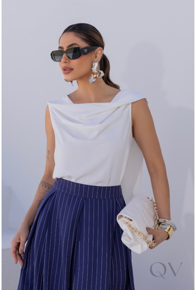 BLUSA EM ALFAIATARIA OFF WHITE - LUZIA FAZZOLLI