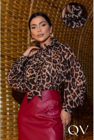 BLUSA EM CHIFFON COM ESTAMPA ANIMAL PRINT - LUZIA FAZZOLLI