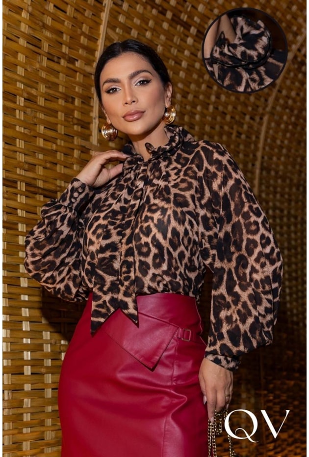 BLUSA EM CHIFFON COM ESTAMPA ANIMAL PRINT - LUZIA FAZZOLLI