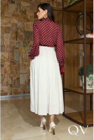 BLUSA EM CHIFFON COM GOLA BABADO POÁ VINHO - LUZIA FAZZOLLI